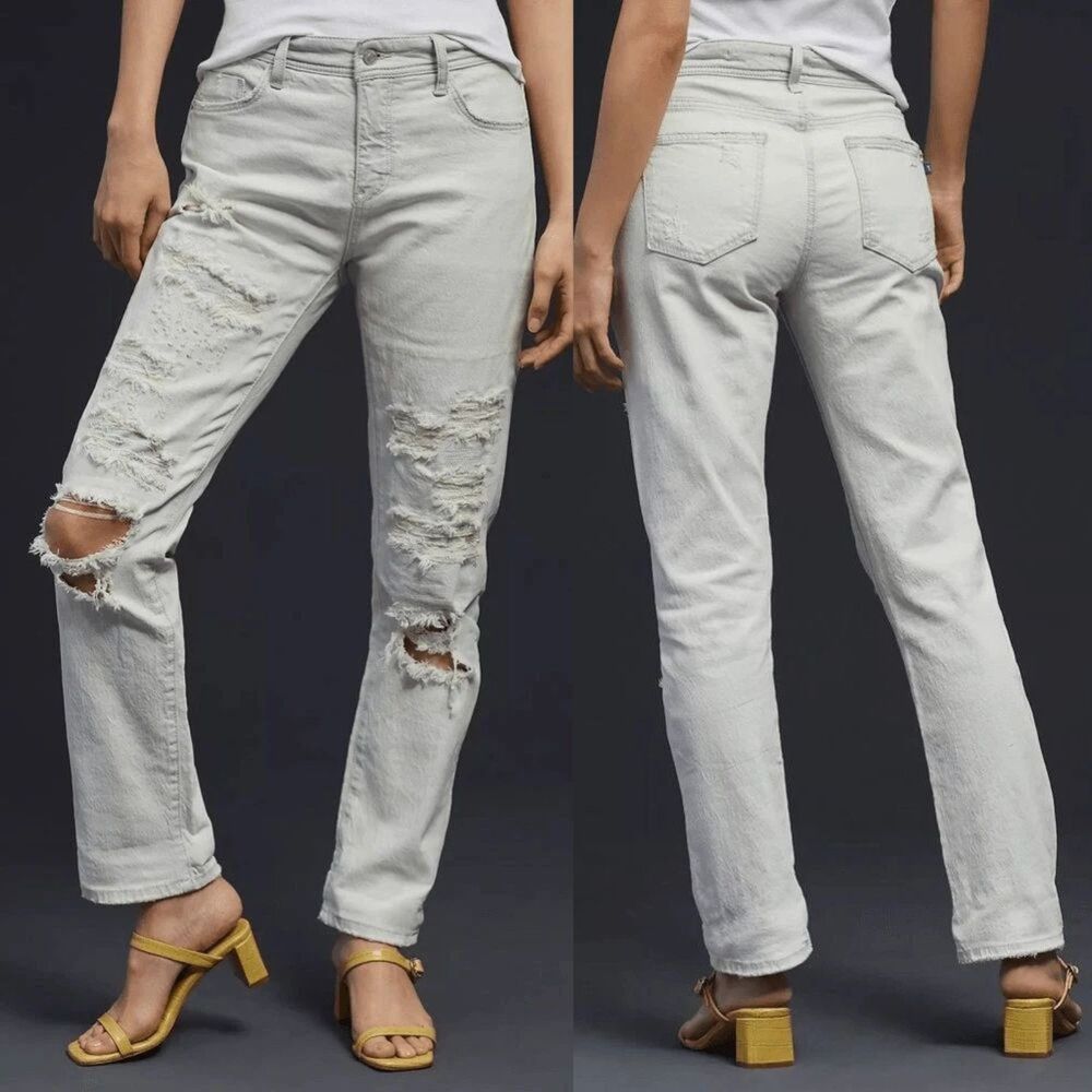 NWT Anthropologie Pilcro Boyfriend Jeans Light Wash Distressed High Rise Size 26